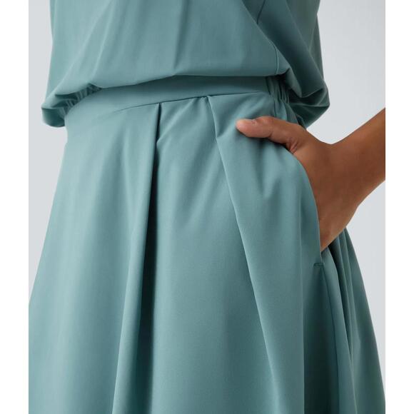 NWT Halara Breezeful Cut Out Pocket Pleated Mini Casual Dress Mineral Blue M - Picture 7 of 12